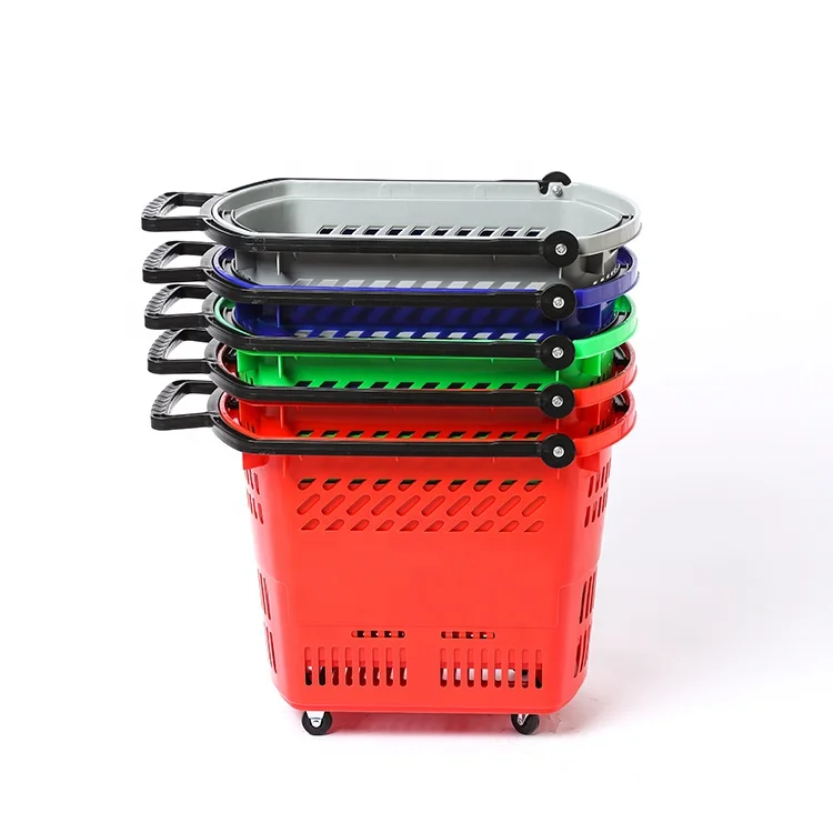 Красная пластиковая корзина для покупок Superstore, тележка из Китая для супермаркета