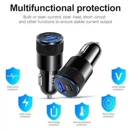 Free sample fast USB car charger adapter 1 to 2 15w phone charging port usb-c usb car charger