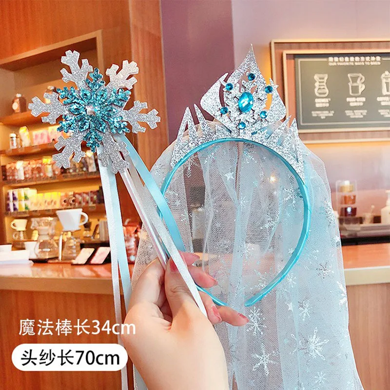 Elsa magic princess hair accessories long tulle tiara crown headband for children