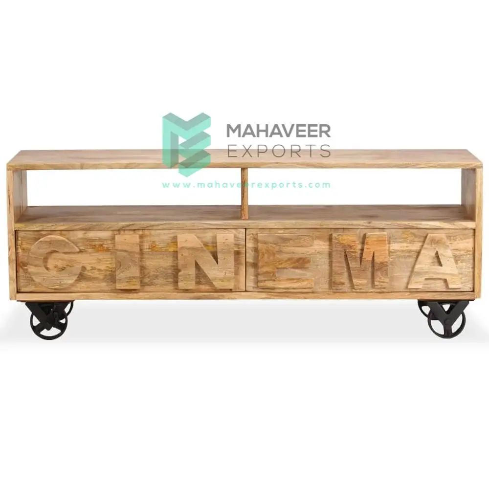 Industrial Furniture Mango Wood Two Drawers TV Unit Stand / Tvc
