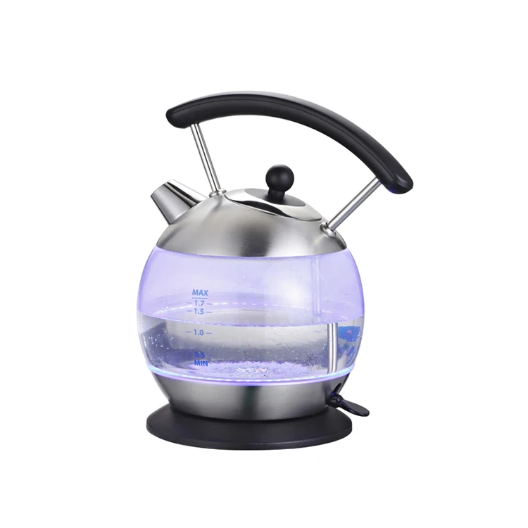 
Электрический стеклянный чайник в форме шара из боросиликатного стекла 1,7 л с синим светом 