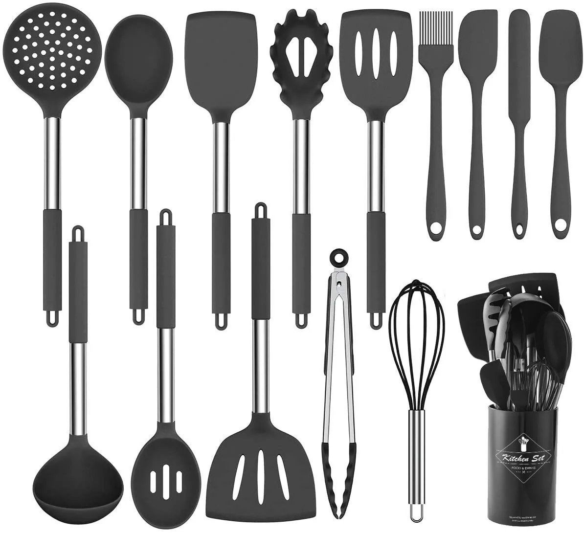 Kitchen Accessories Set 15pcs 17pcs Utensils Silicone Cooking Utensil Set With Stainless Steel Handle