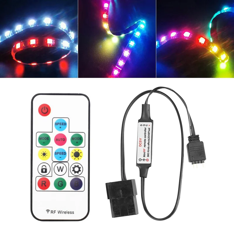 SATA Controller DC 5V 3Pin RF 14 Keys Molex Large 4Pin Pixel PC Controller for WS2812B SK6812 Addressable RGB LED Light Strips