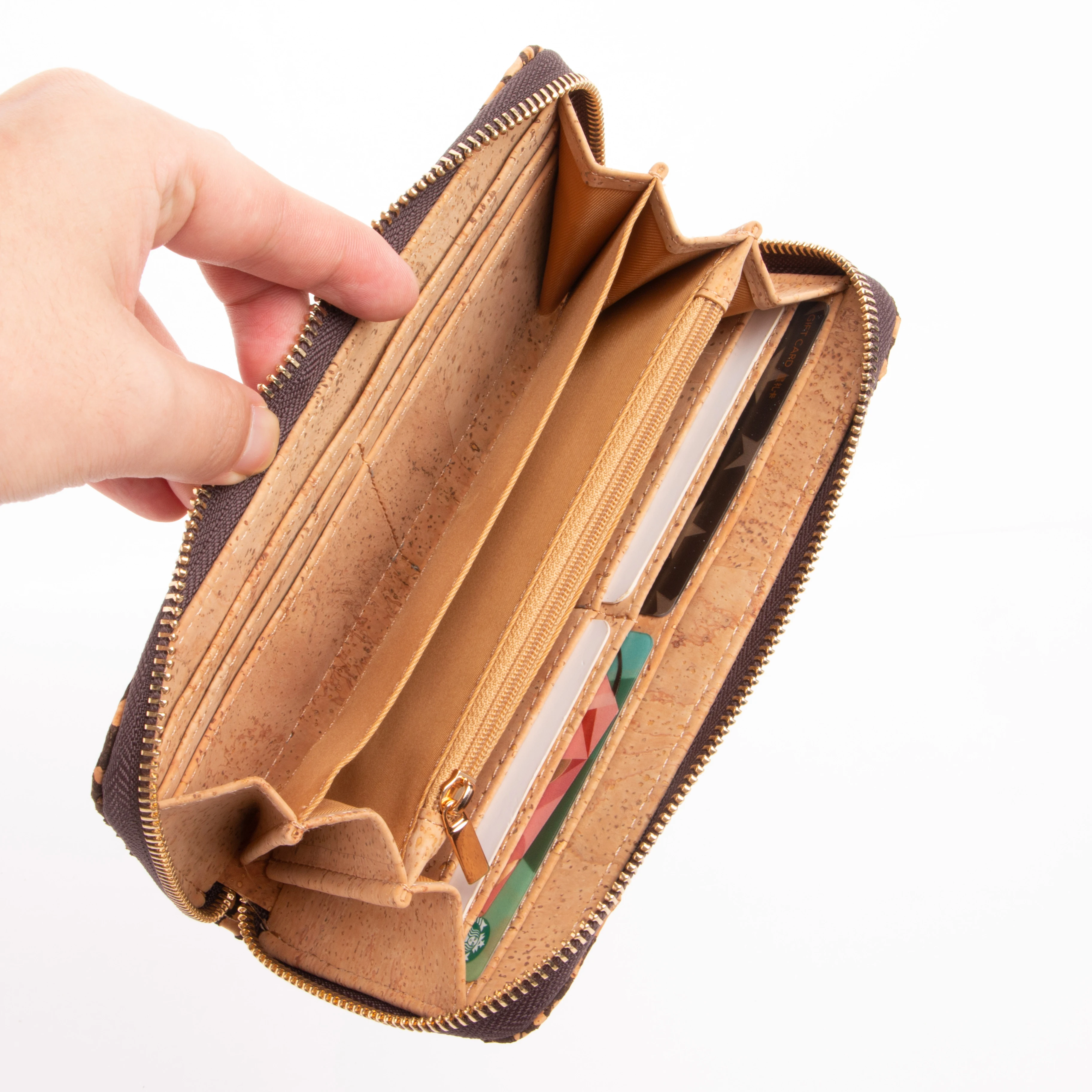 Vegan Cork Wallet Long Cork Wallet with Metal Zipper for Women and Men Waterproof Unisex National Purse Coin Bags