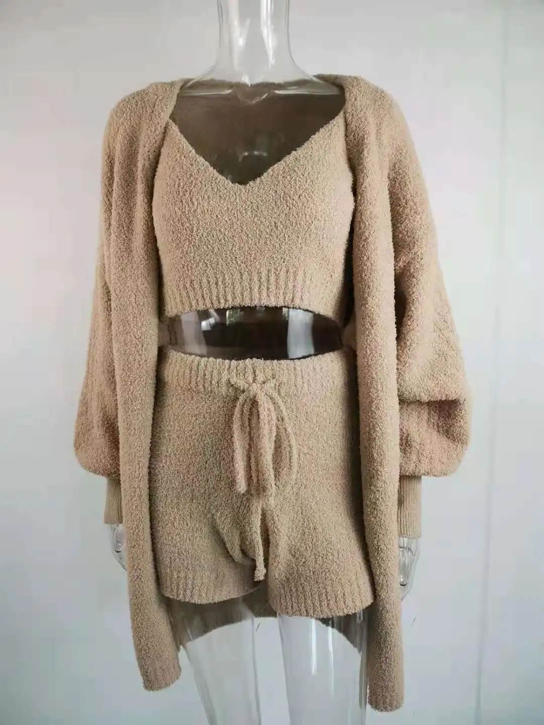 
sweater for women sweater twinset cardigan Crop Top and Shorts fashion 3 piece set women knitted sweater suits 