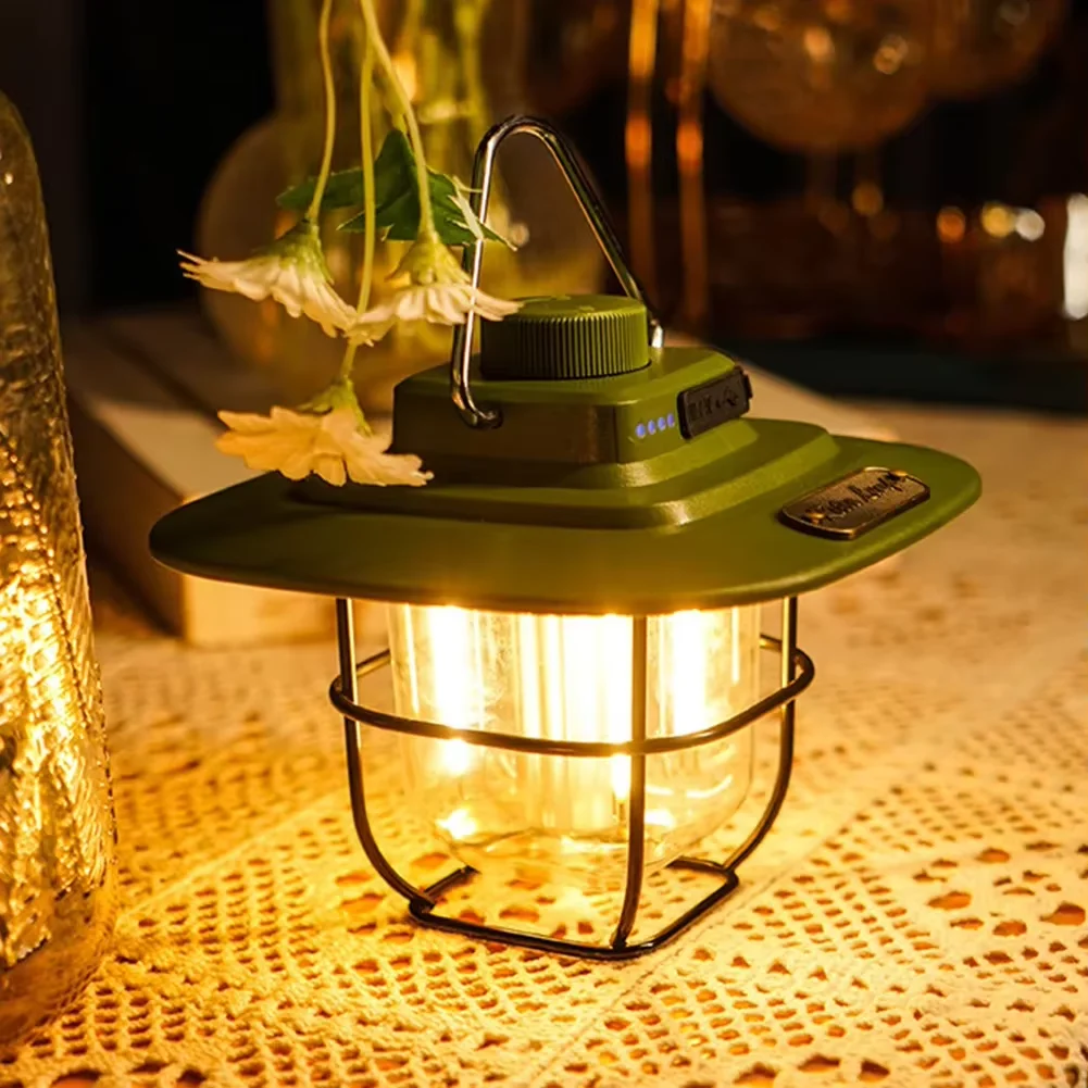 LED Decorative Hanging Lights Retro Waterproof Battery Indicator Hook Dimmable Emergency Camping Tent Light Outdoor Equipment