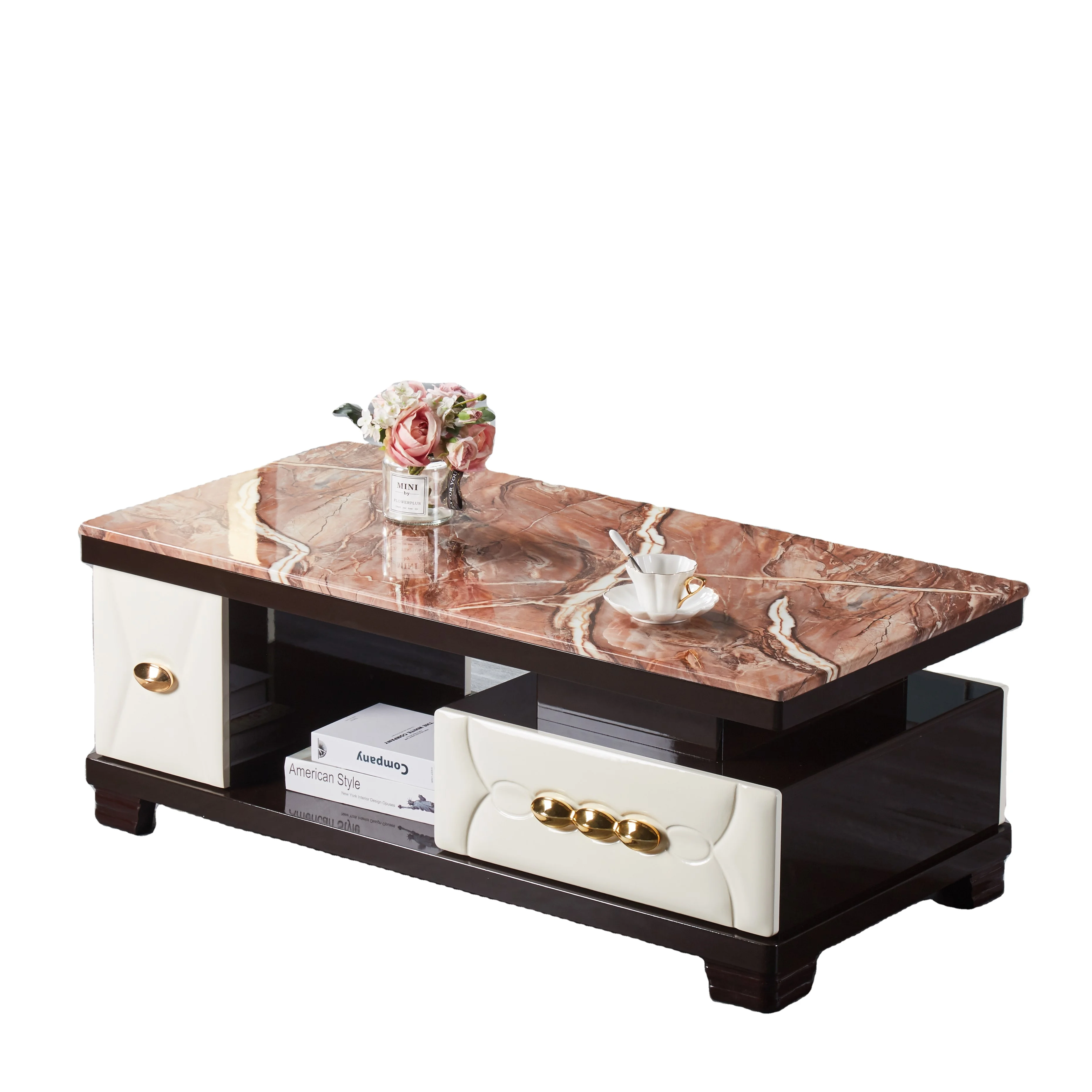 Factory directly Living room furniture sets wood center coffee tables with drawer modern luxury glass coffee table and tv stand