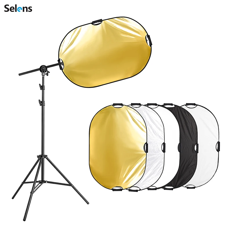 Selens Photo Reflector Stand kit 24x36 inches 5 in 1 reflectors with 78 inches Light Stand Extendable Holder Arm Clips for Photo
