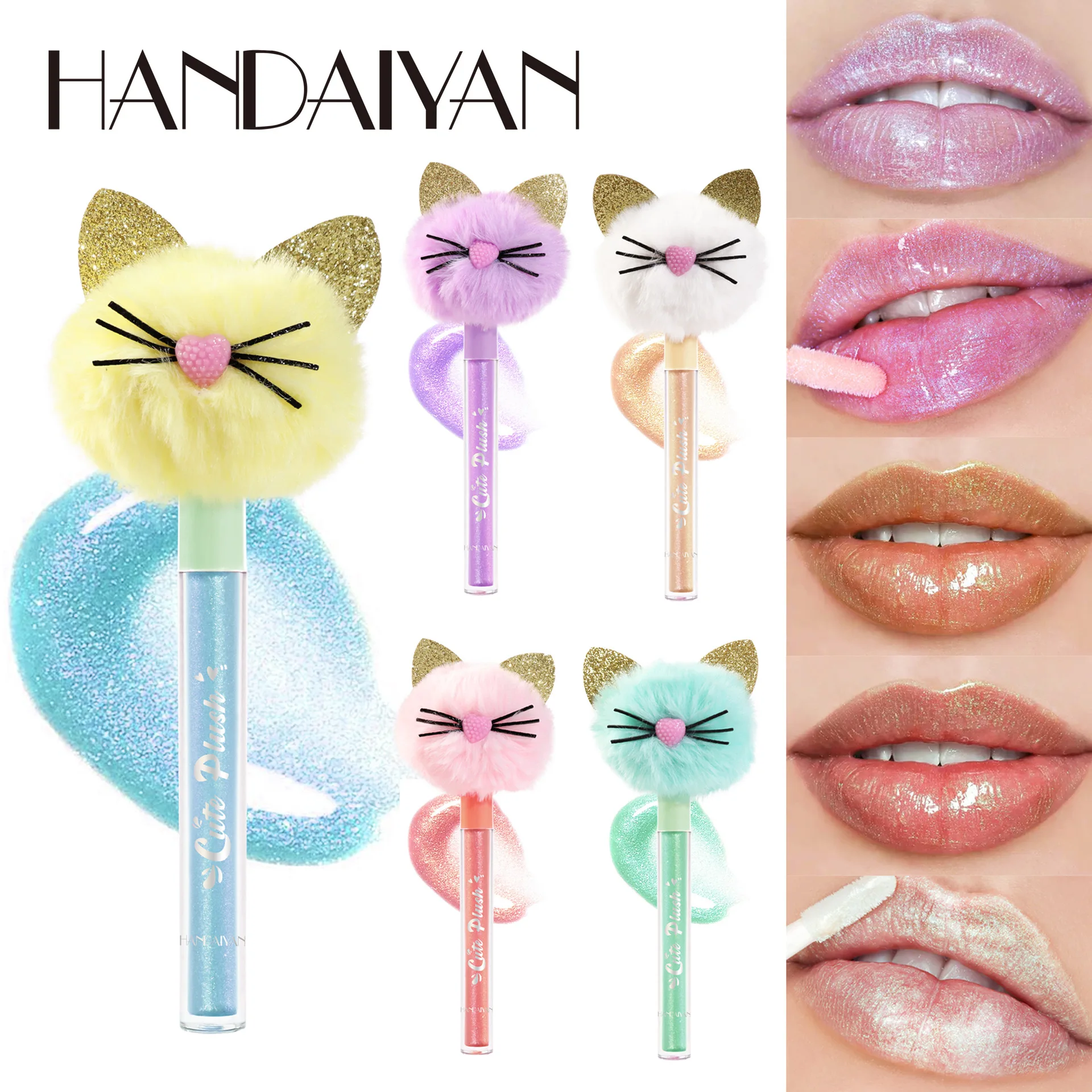 OEM Glossy Cute Liquid Multi-colored fluffy cut kitty lip gloss