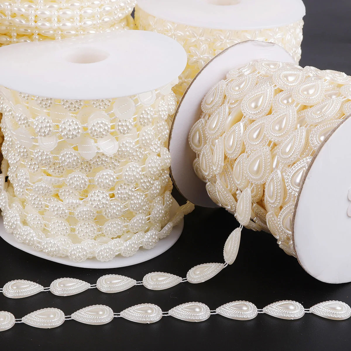 1.5/2M/bag Multi-size ABS Imitation Ivory Pearl Beads Chain Trim For DIY Wedding Party Decoration Clothing Craft Accessories