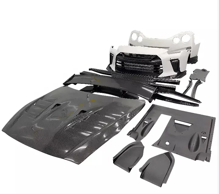 For Nissa GTR 35 Top secret Style Carbon Fiber Front Bumper Rear Bumper Side Skirts Hood And Wing Spoiler Bumper Cover Body Kit