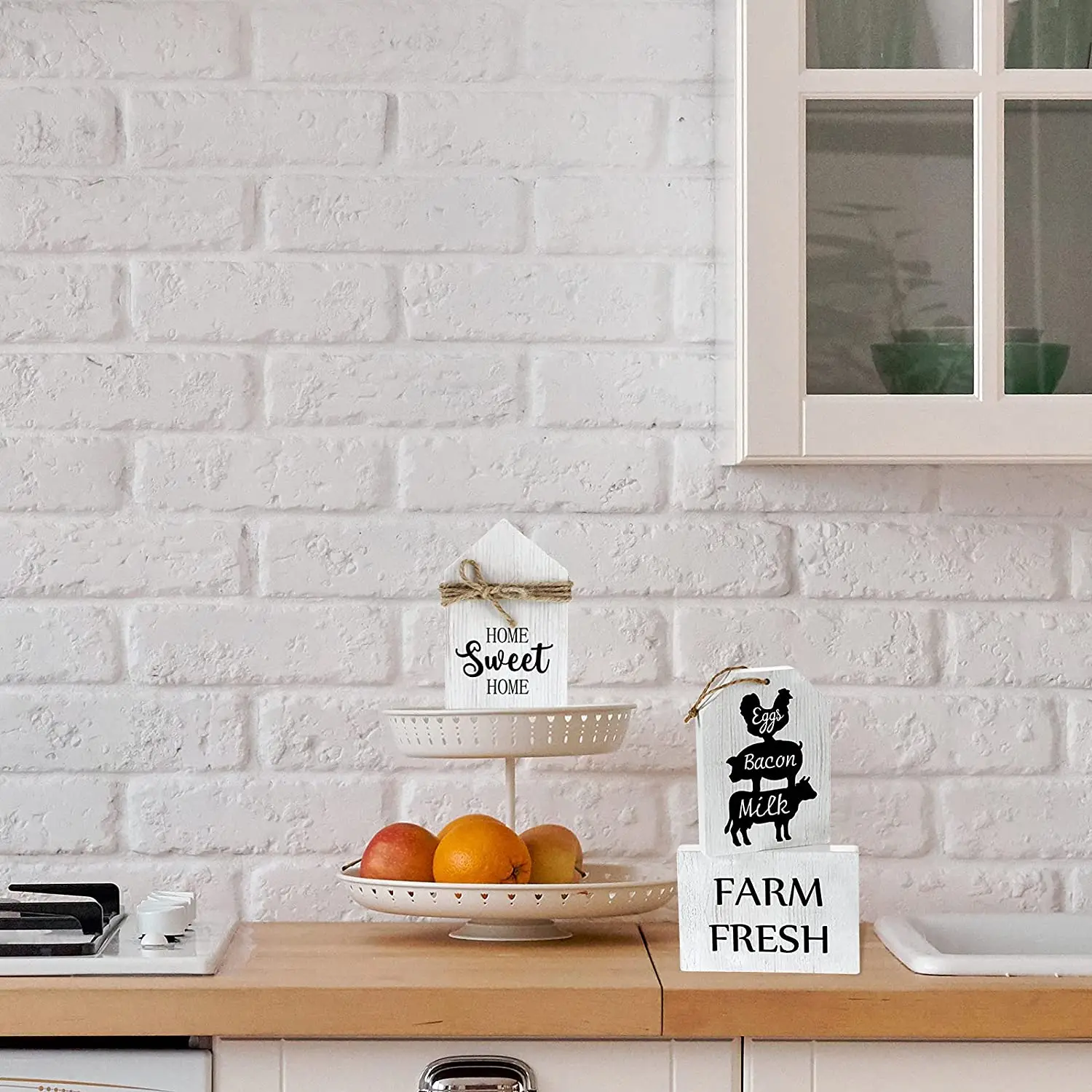 Farmhouse Tiered Tray Decorations Set Home Sweet Home Wood Sign Eggs Bacon Milk Sign and Rustic House Shaped Table Decor