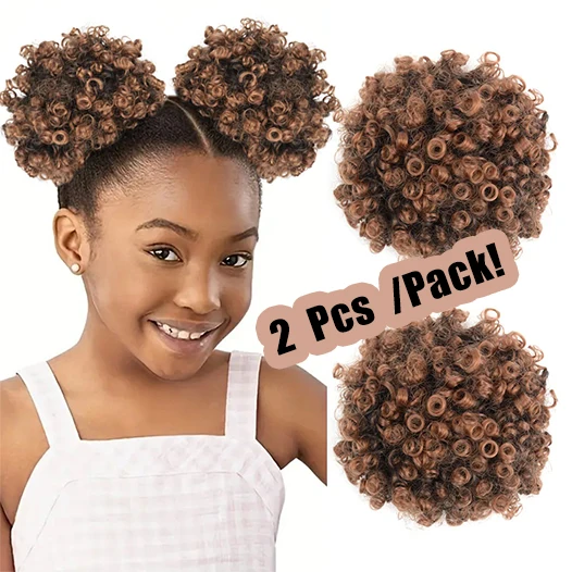 Vivian one or two pieces in one pack marley kinky hair buns afro coily puff drawstring ponytail girl kids