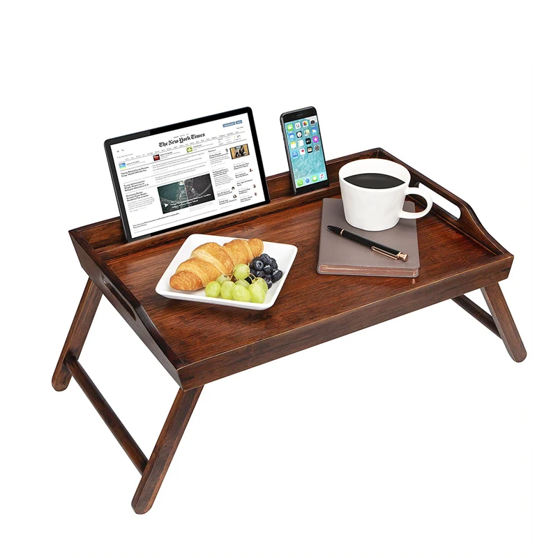 Wholesale Customized Foldable Breakfast Food stand Bed Bamboo wood Serving Tray With Folding Legs