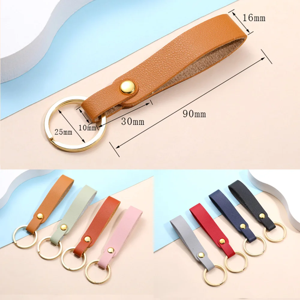 Blank PU Leather Car Key Ring For Women & Men Keychain Key Rings Leather Key Fob Chain Ring Keychains