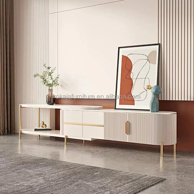 Hot Sale Expandable Tv Stand With Solid Wood Drawer Rock Slab High Low Round Coffee Table Tv Stand Combo Tv Stand Expand 2.6m