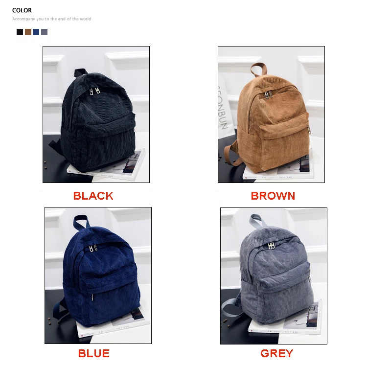 Fabric School Backpack Stripe Girls Casual Daily Bag Corduroy Backpack Bag Wholesale Teenagers Fashion Polyester Backpack