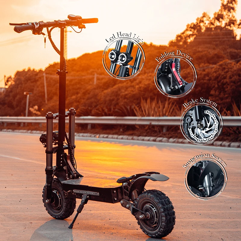 60V 6000W 11inch heavy long run large dual motor electric off road electric scooter adult