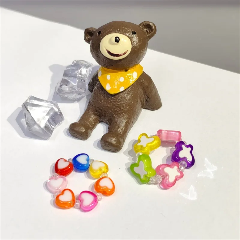 
2021 Summer Colorful Love Butterfly Ring Female Peach Heart Crystal Bead Resin Ring 