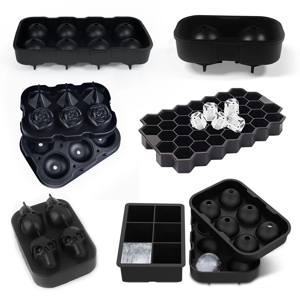 Customized Summer Commercial Eco-Friendly Silicone Rubber Ice Cube Grinding Tool Food Grade Milk Tea Ice Grid Lid Ice Ball Mold