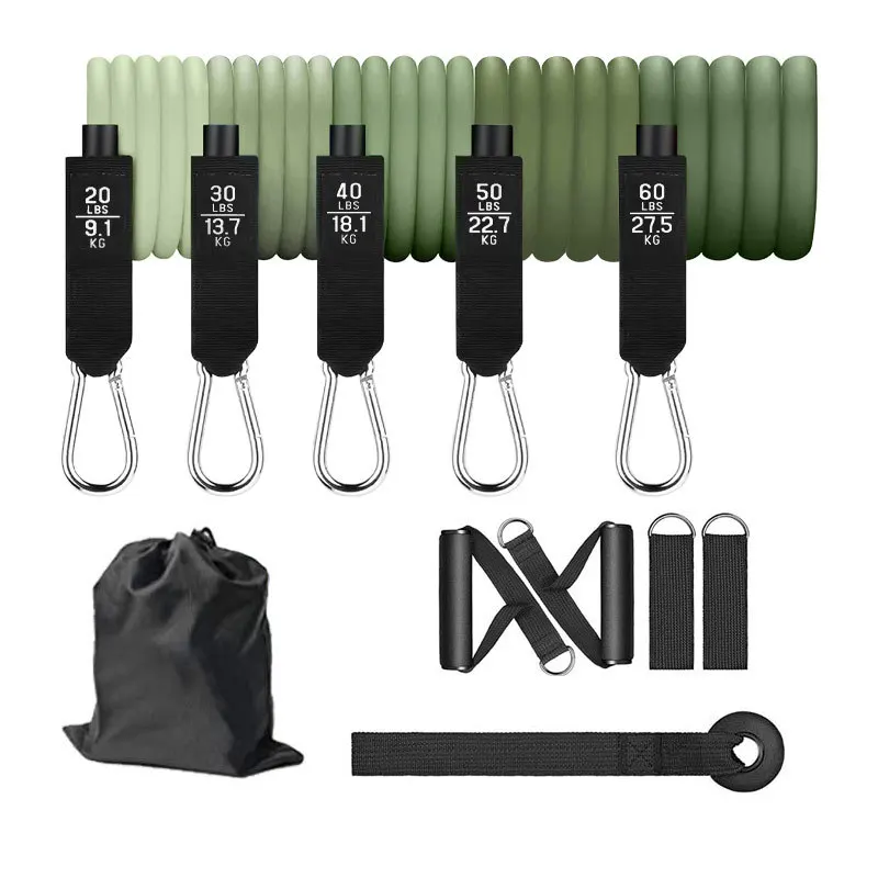 high quality fitness exercise tube 11 pcs/set latex resistance bands training yoga tubes with carabiner pull rope