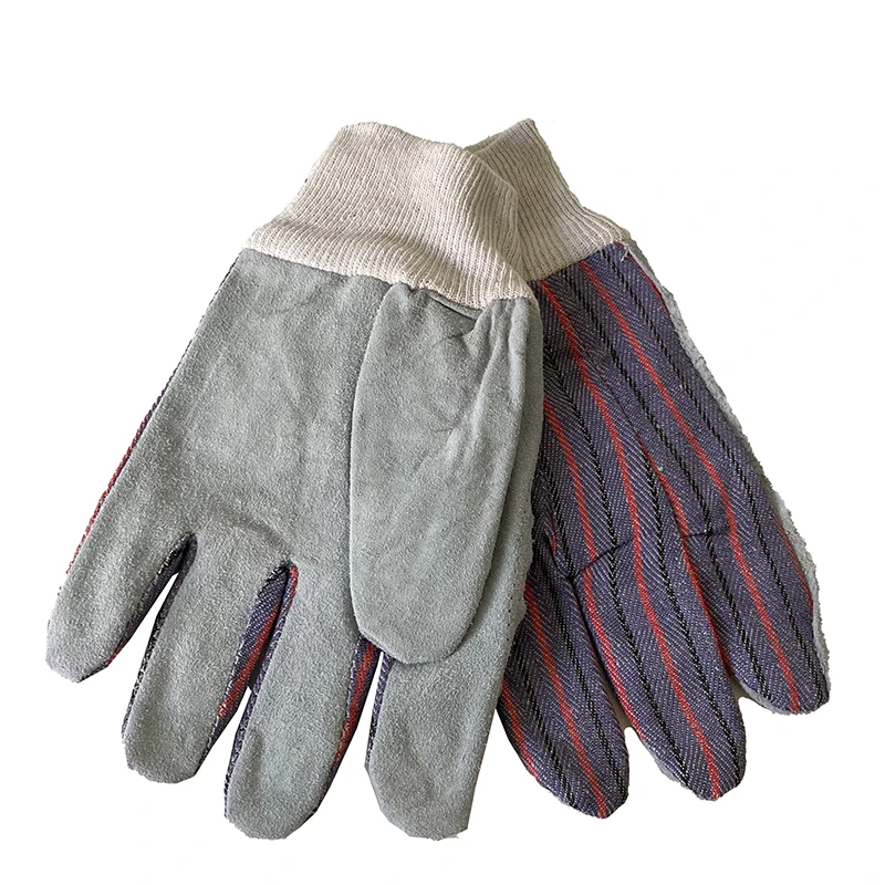 Оптовая продажа из Китая, тканевые защитные перчатки в полоску, серые и фиолетовые дышащие перчатки для работы по индивидуальному заказу