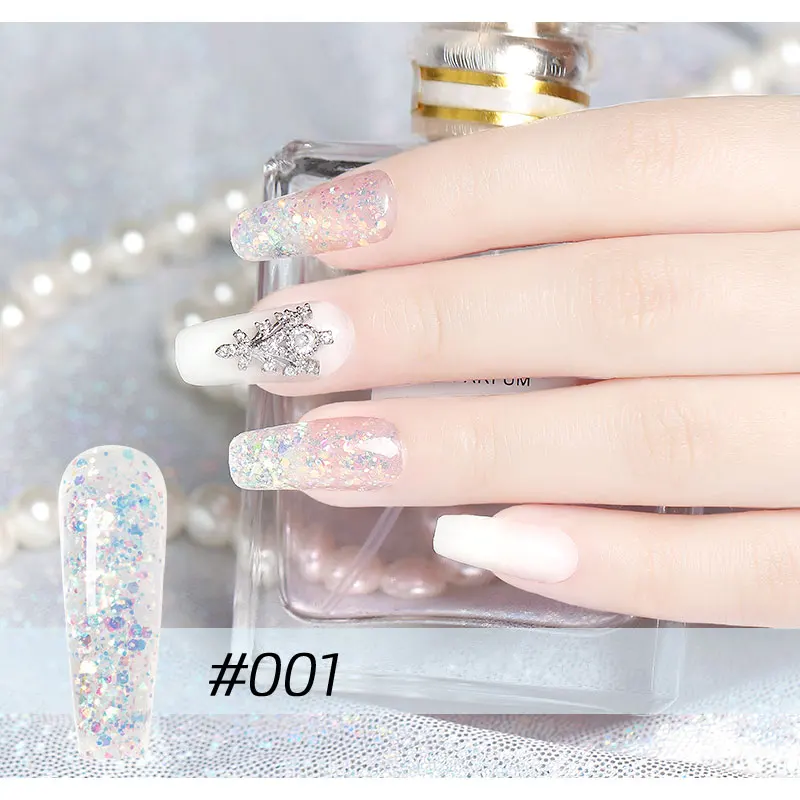 HS Private Label 30ml 9 Colors Nail Extension Glitter Poly Nail Gel Professional Oem Sequin Poly Acrylic Gel
