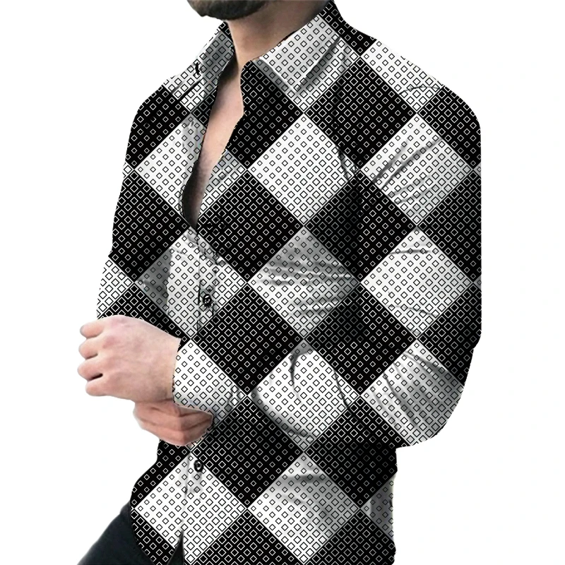 2024 мужские модные рубашки с лацканами облегающие профессиональные Формальные длинными рукавами для мужчин принтом Мужские рубашки-подставки