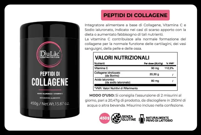 Dulac Farmaceutici Unflavoured 0% Additives Collagen Peptides Powder 450G for Skin Hair and Joints