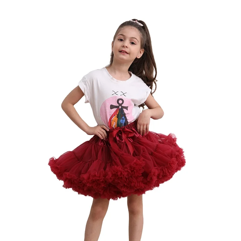High quality new design fashion ruffle edge tulle girl princess style tutu short skirt with bow