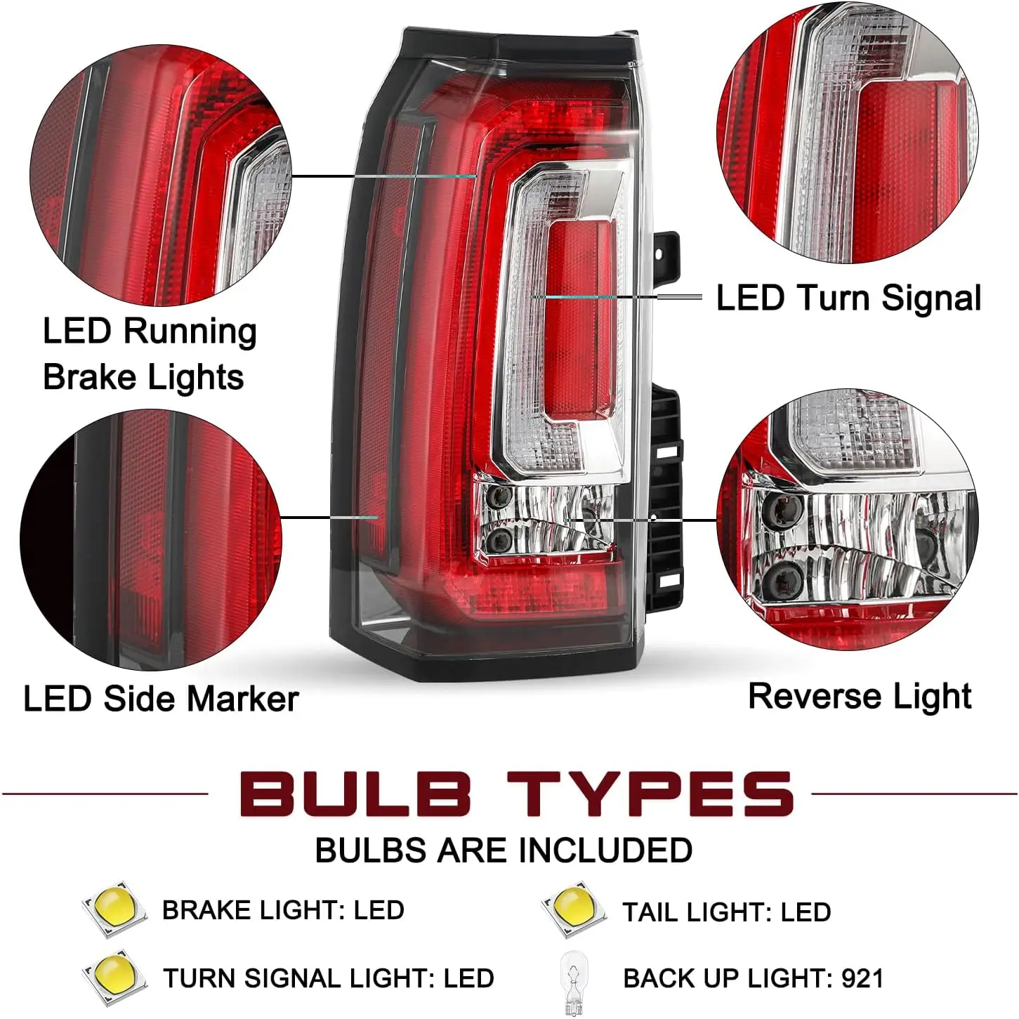 Tail Lamp Car Assemblies LED Tail Light for GMC Yukon/Youkon XL 2015-2020 Outer Rear Taillight Assembly Brake Tail Lamp Pair