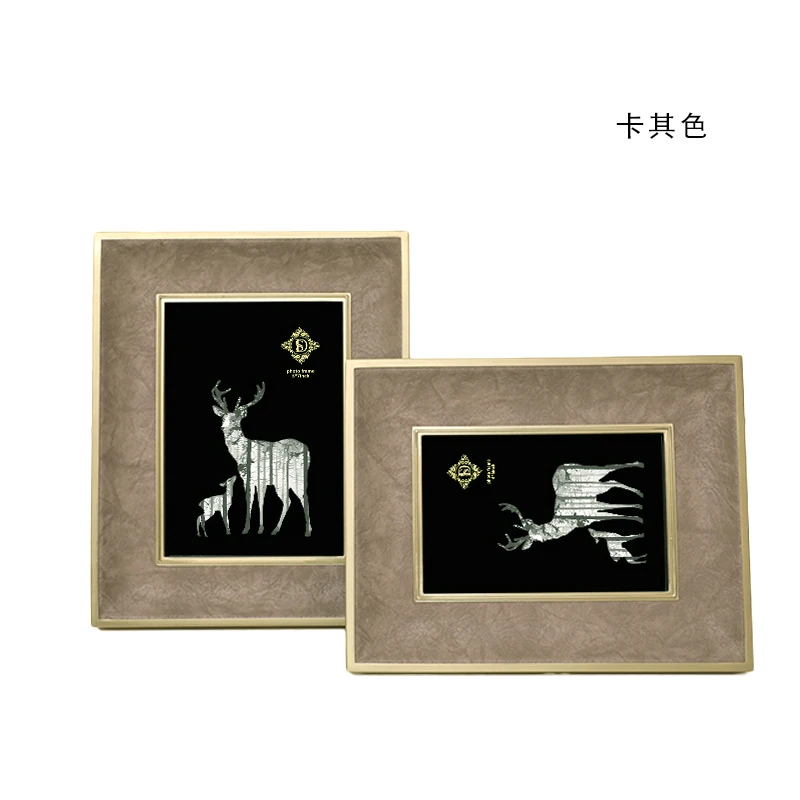 Modern light luxury simple leather photo frame decoration Living room bedroom model room decoration table 6/7 inch photo frame