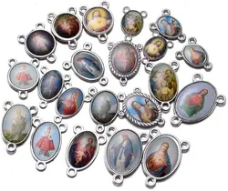 40pcs Mix Rosary Cross and Center Miraculous Maria Crucifix Medal Charms Pendants for Crafting Jewelry Rosary Necklace Bracelet