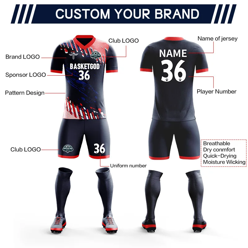 Top Quality Adult Customized Soccer Jersey Wear 2023 New Clubs Men Soccer Wear Short Sleeve Football Jersey Set