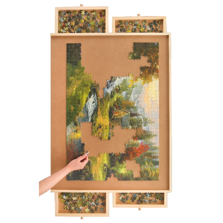 High Quality Portable Wooden Puzzle Board for 1500pcs With 4 or 6 Drawers