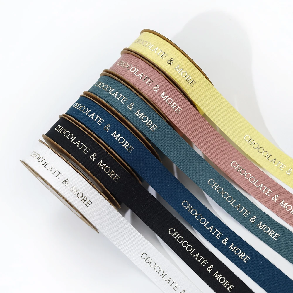 Custom logo gift packaging custom brand ribbon 1 inch cotton hot stamping printed ribbons for cake flower warping