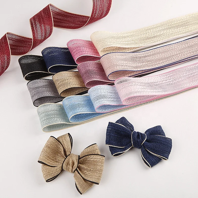 striped edged cotton and linen organza ribbon gift box flower packaging diy bow hair accessories clothing hemp tulle ribbon