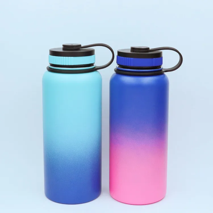 Wide Mouth 2021 Stainless Steel Double Walled Tumbler Water Bottle With Bamboo 750ml Straw Lid Flex Cap Spout Top 40oz 18oz 64oz