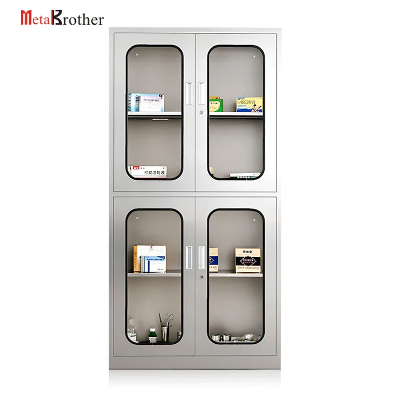 High Quality 201 Stainless Steel Medicine Cabinet 4 Glass Door Stainless Steel Cabinet Clean Hospital  Furniture