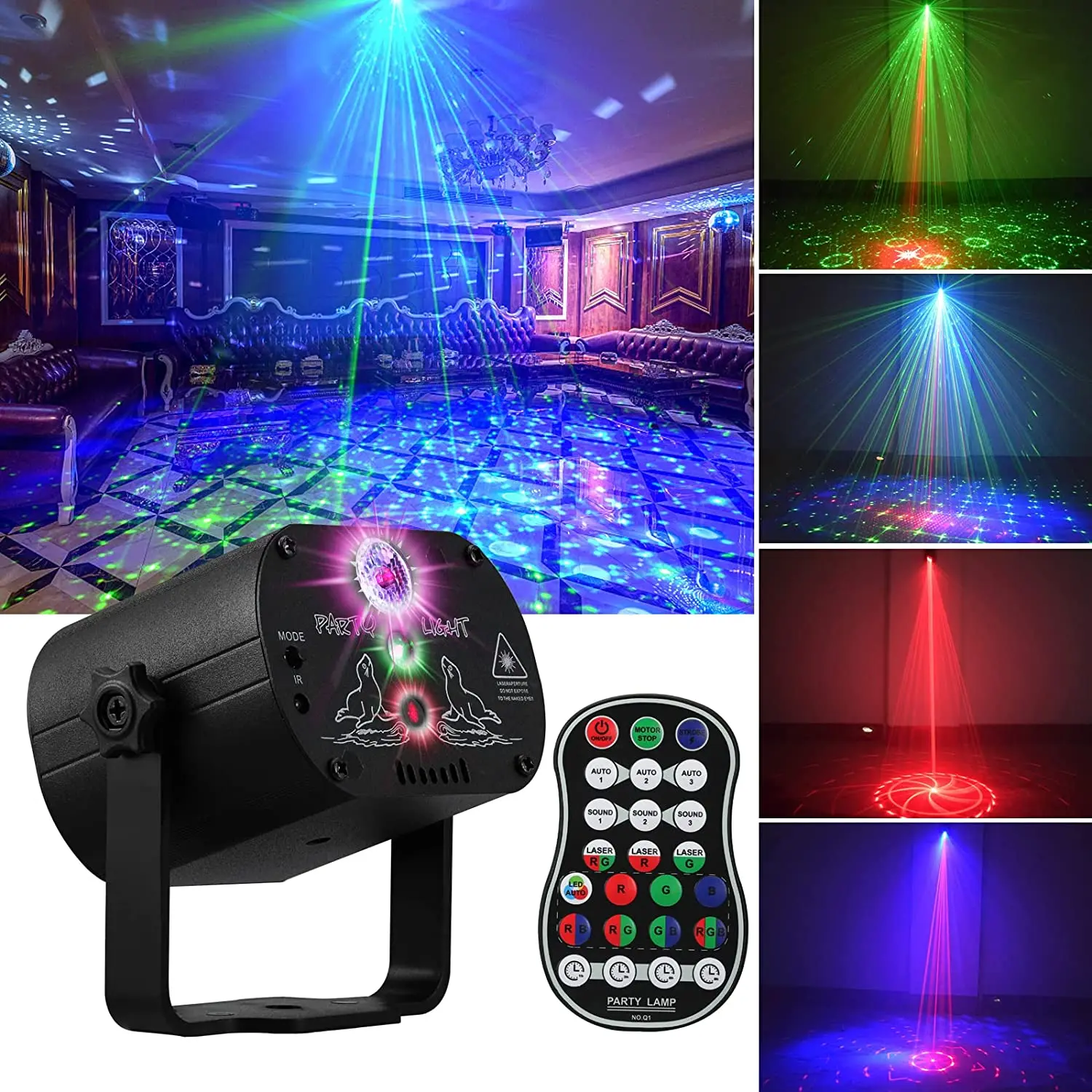 Новейский RGB светодиодный диско-лазерный проектор с УФ/белым звуком стробоскоп для сцены вечеринки эффектом луча пульт дистанционного управления