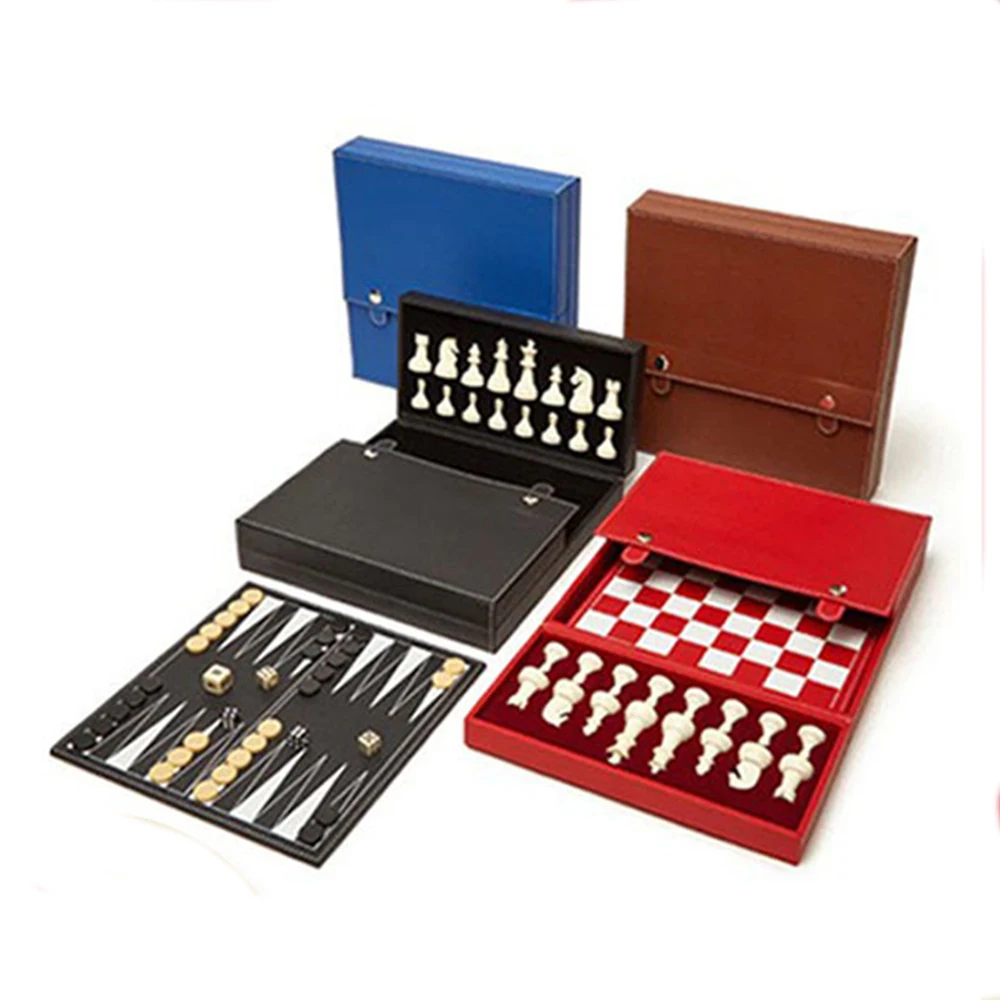 2 in 1 Leather Travel Backgammon Set Chess Games Classic Entertainment Backgammon Set for Adults Board Game