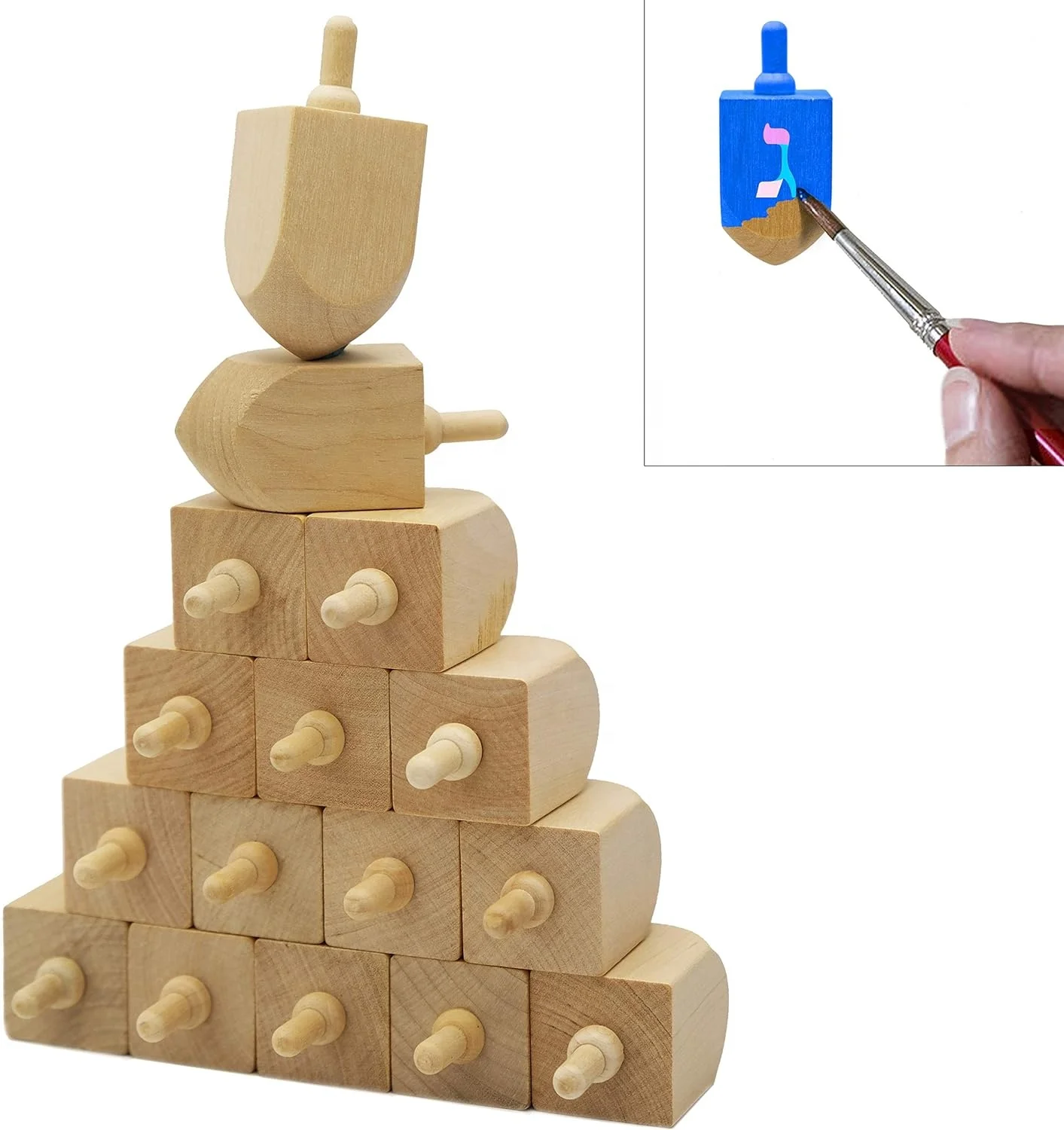 Customized Design Your Own Wooden Chanukah Dreidel, Unfinished Natural Wood Dreidels