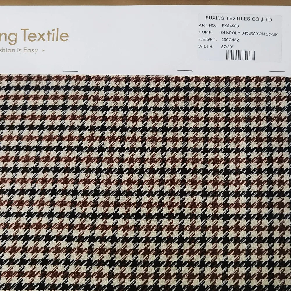 Customized suit fabric yarn dyed tweed style polyester rayon spandex houndstooth tr check plaid fabric
