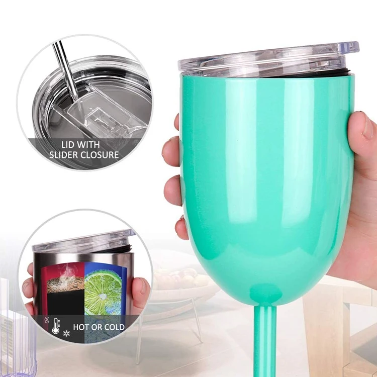 Wholesale Eco-Friendly Food Grade Drinking Goblets Portable Insulated 304 Stainless Steel Wine Glasses With Lid