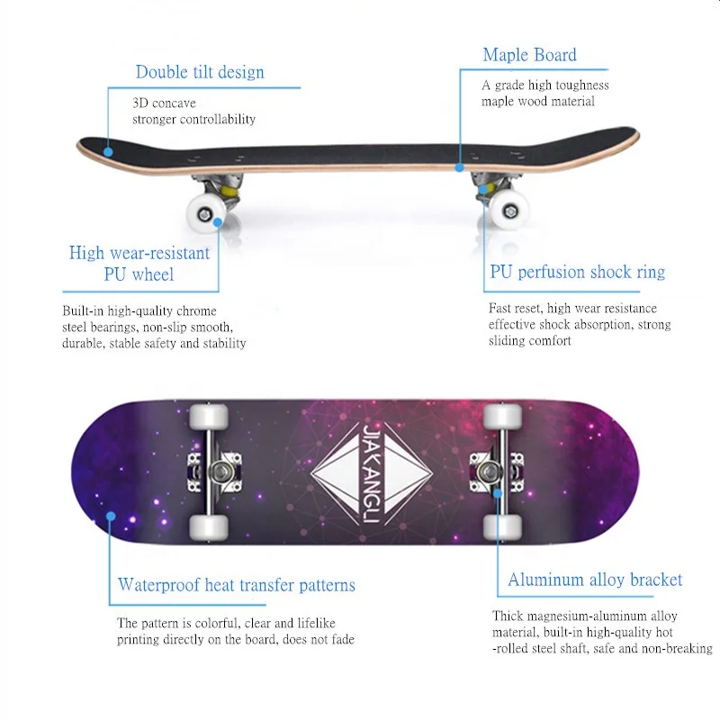 outdoor entertainment products wholesale custom surface patterns skateboard beginner longboard double rockers maple skateboard