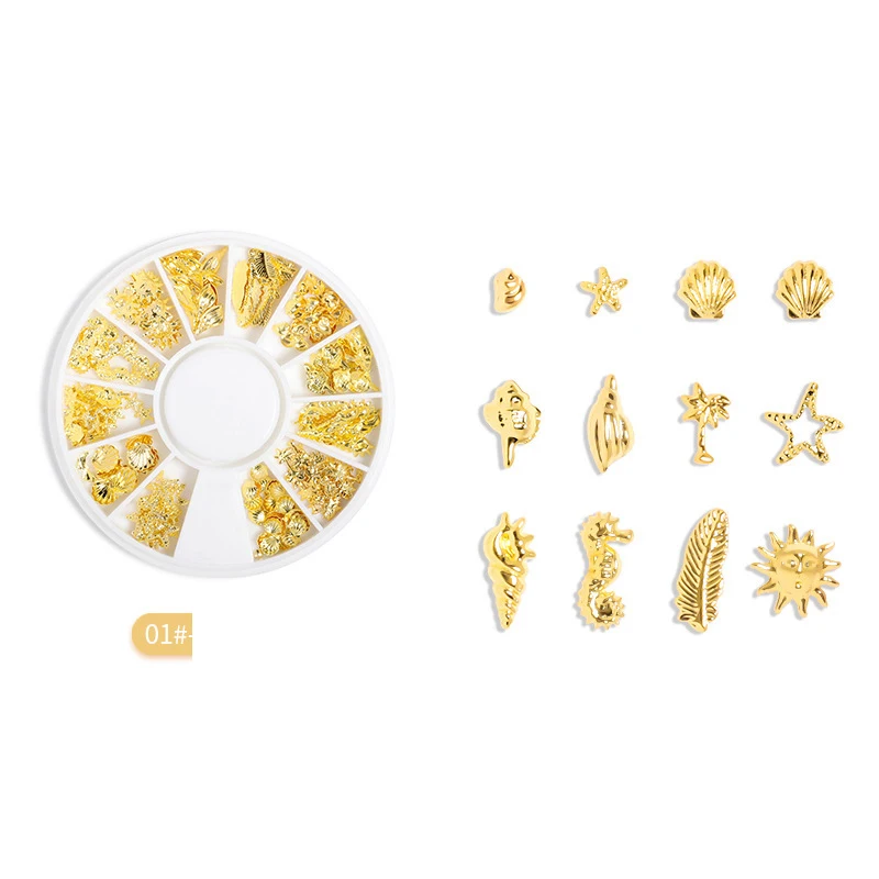 Free sample Mixed Nail Art Gold Metal Rivet Studs 3D DIY Charm Decoration Accessories Jewelry Glitter metal nail art decoration