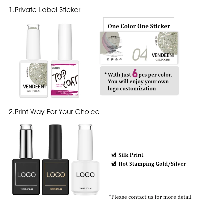Блестящий эмалевый набор Vendeeni стойкий салонный Платиновый гель с матовым блестящим топом гелевое Базовое покрытие