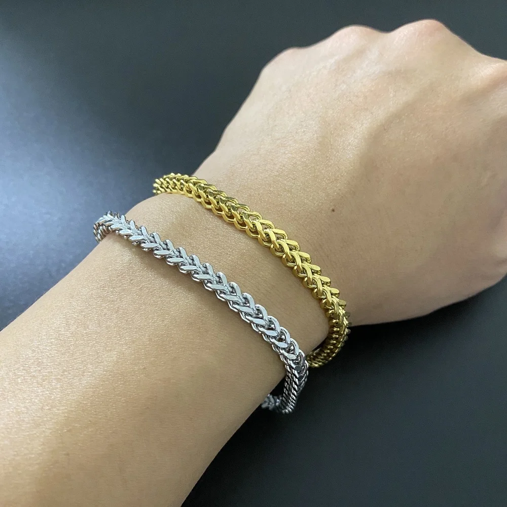 VEROMCA Hiphop Titanium Steel 4mm Bracelet Male 18K Gold Plated Bracelet