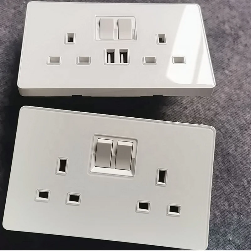 Высокомодные Белые Стеклянные Настенные электрические переключатели 13A UK розетка с двойными розетками Тип C USB сертификацией