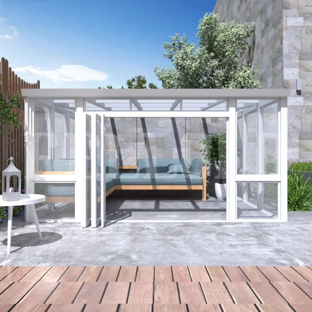 Standard Size 20 SQM veranda sunroom glass house Aluminum sunroom roof slant veranda sunroom glass house